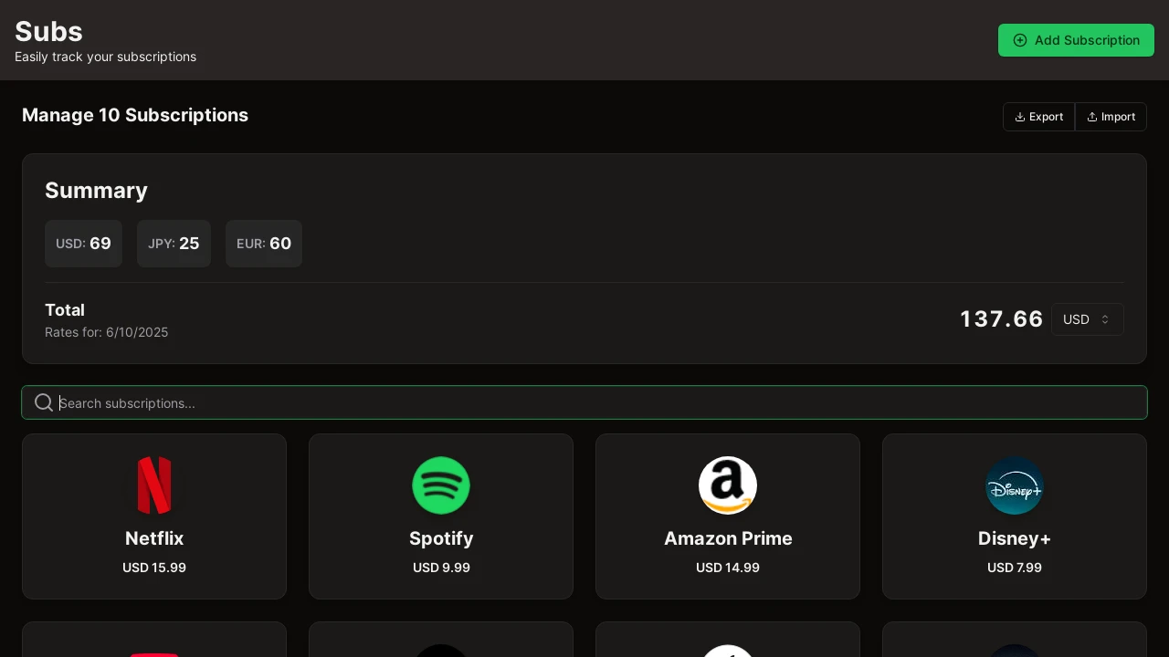 A screenshot of Subs