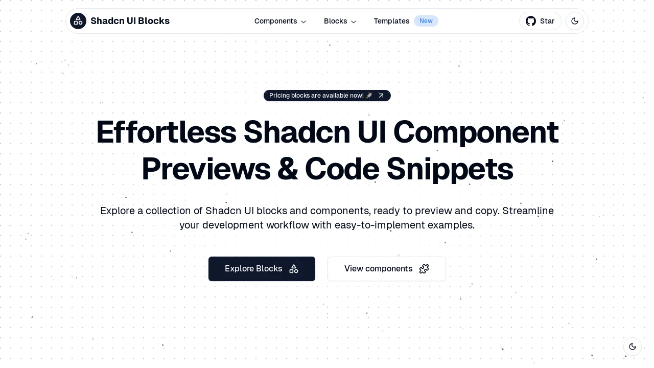 A screenshot of Shadcn UI Blocks