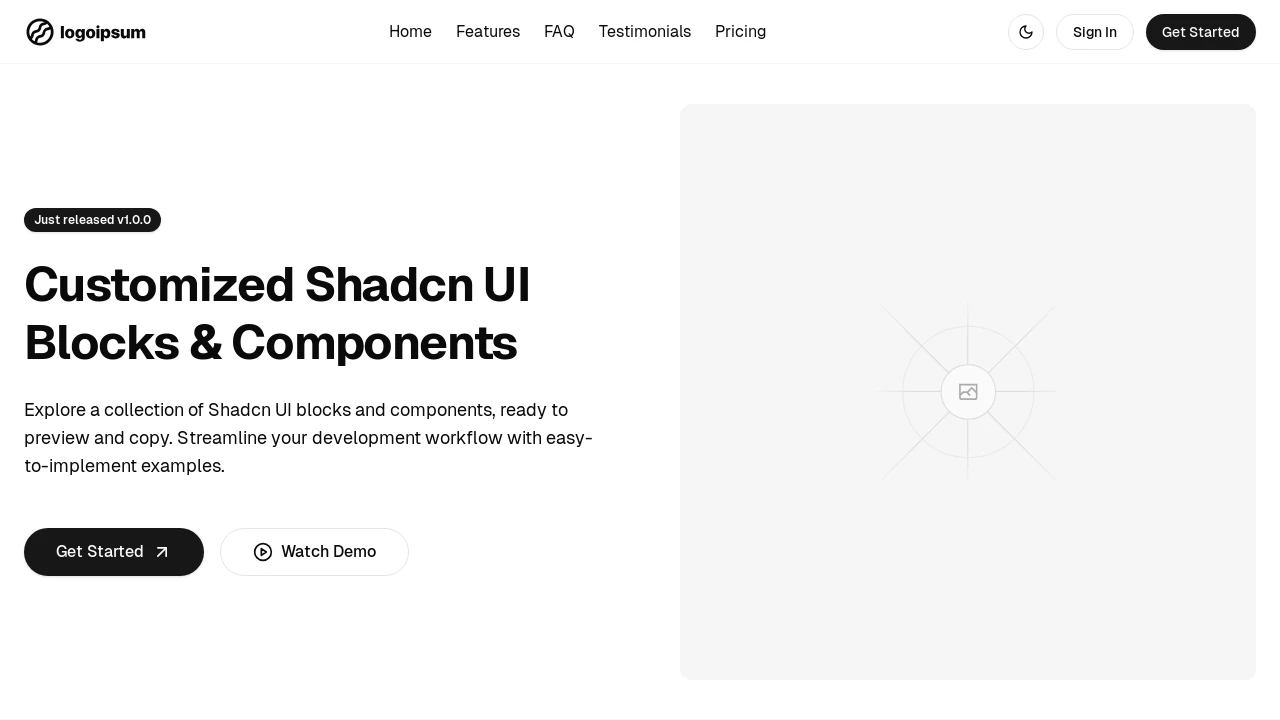 A screenshot of Akash Shadcn UI Landing Page