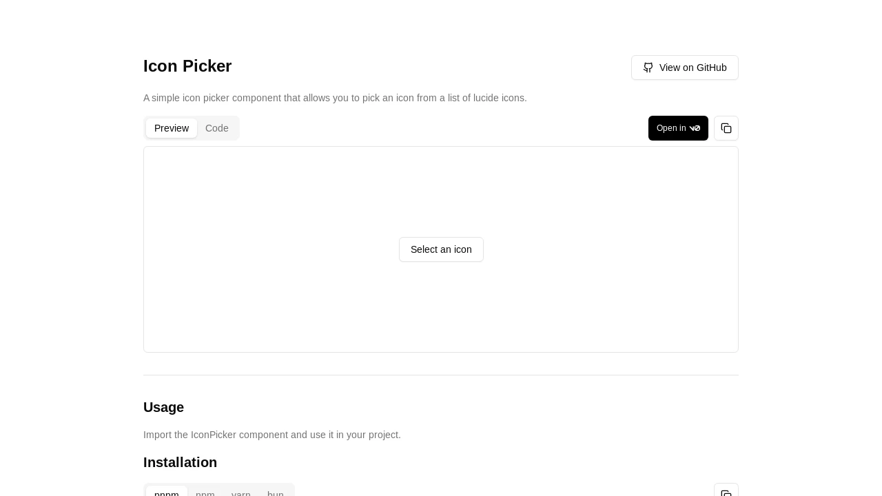 A screenshot of Shadcn Iconpicker