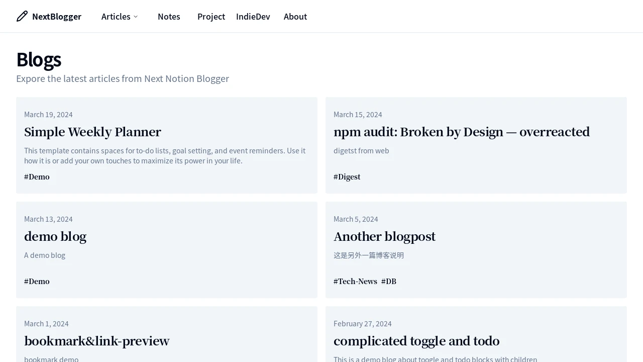 A screenshot of Next Blogger