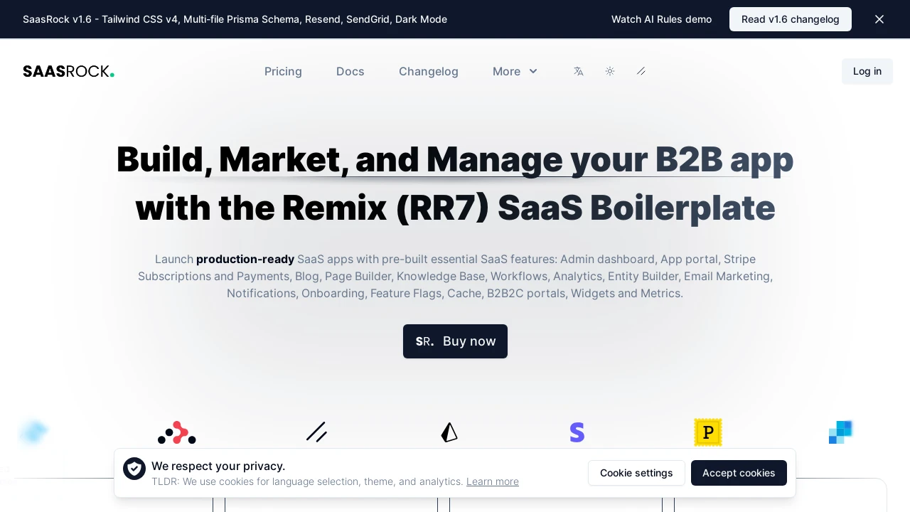 A screenshot of Saasrock - Remix Fullstack Boilerplate