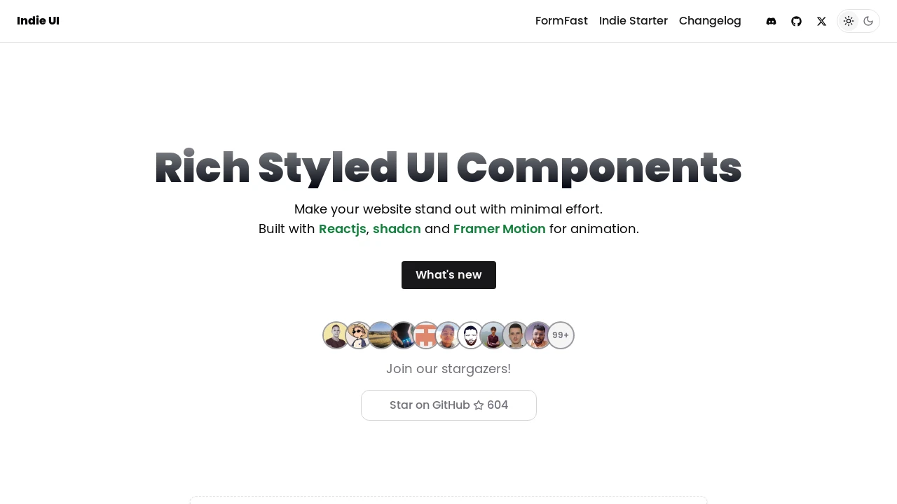 A screenshot of Indie UI