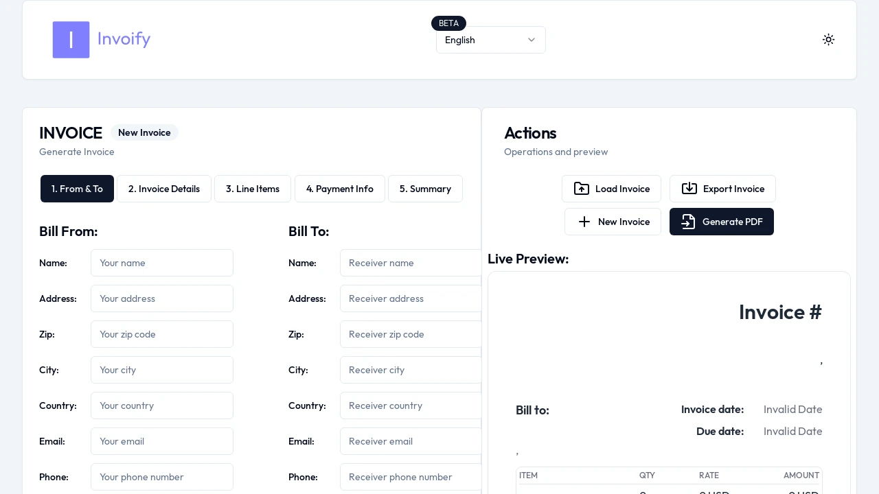 A screenshot of Invoify