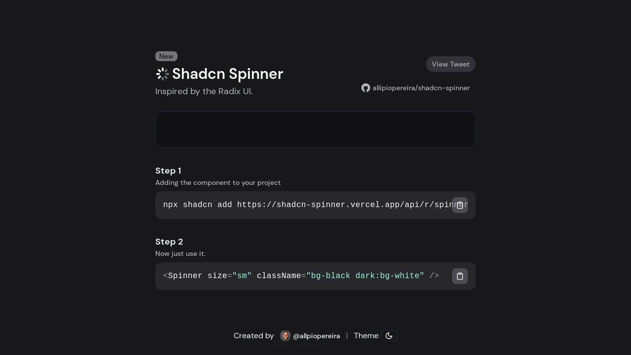 A screenshot of Shadcn Spinner