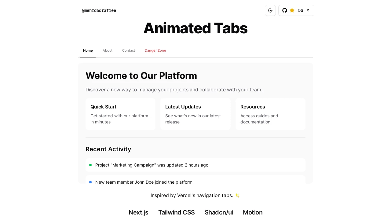 A screenshot of animated-tabs