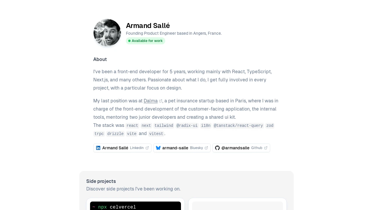 A screenshot of Armandsalle Personal Site