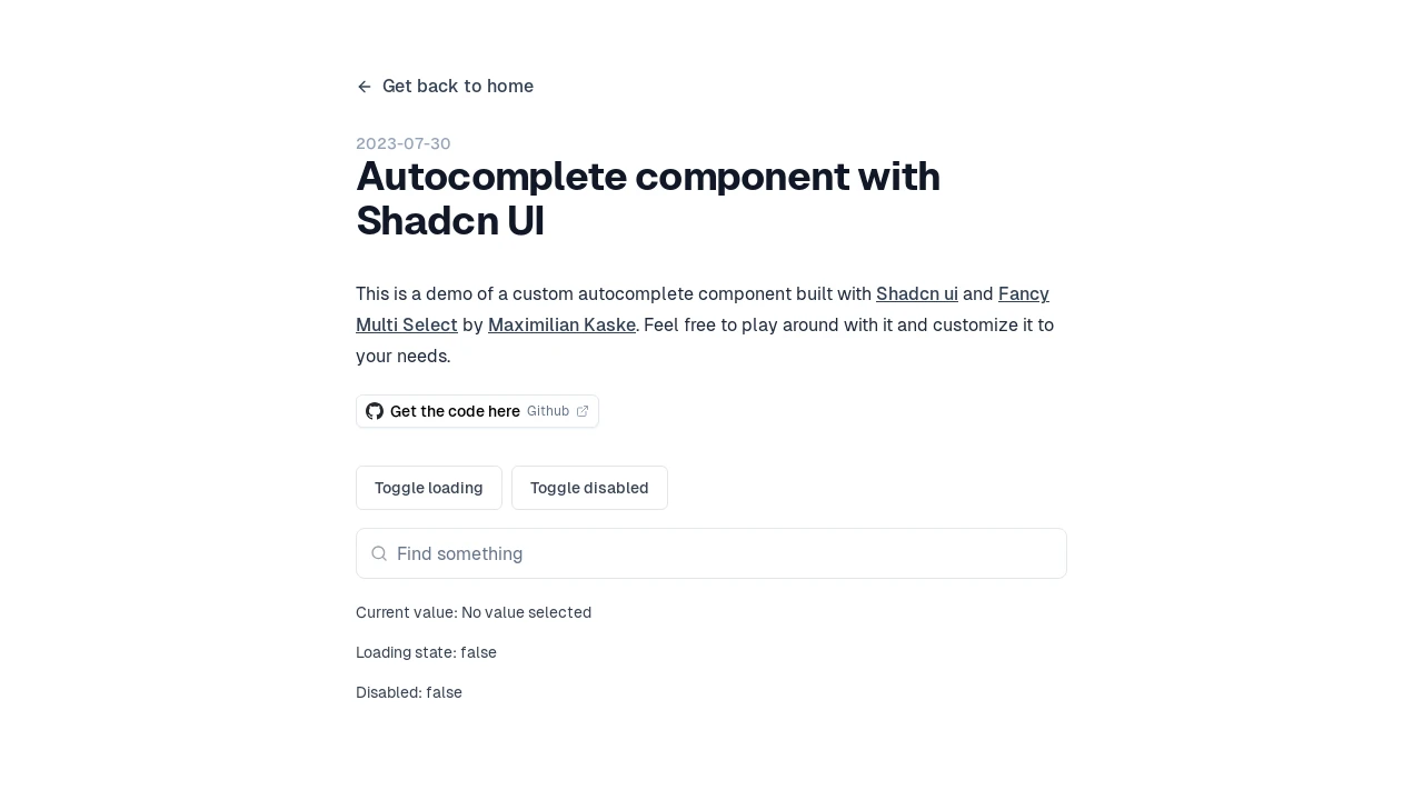 A screenshot of autocomplete-select-shadcn-ui