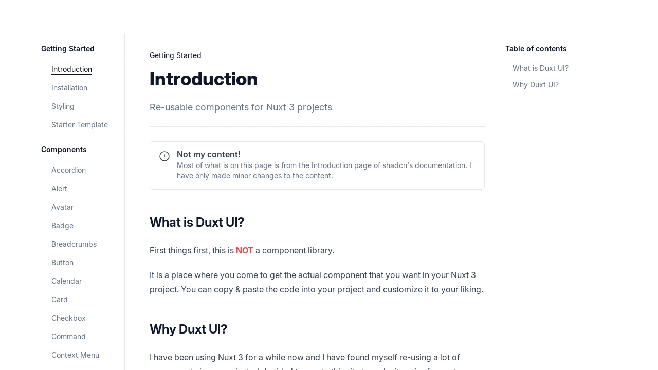 A screenshot of Duxt Starter