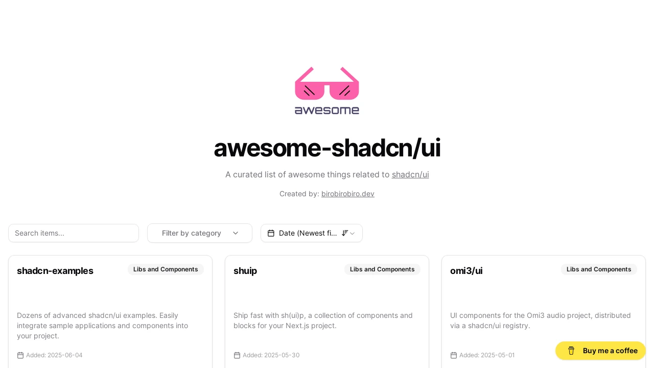 A screenshot of Awesome Shadcn UI