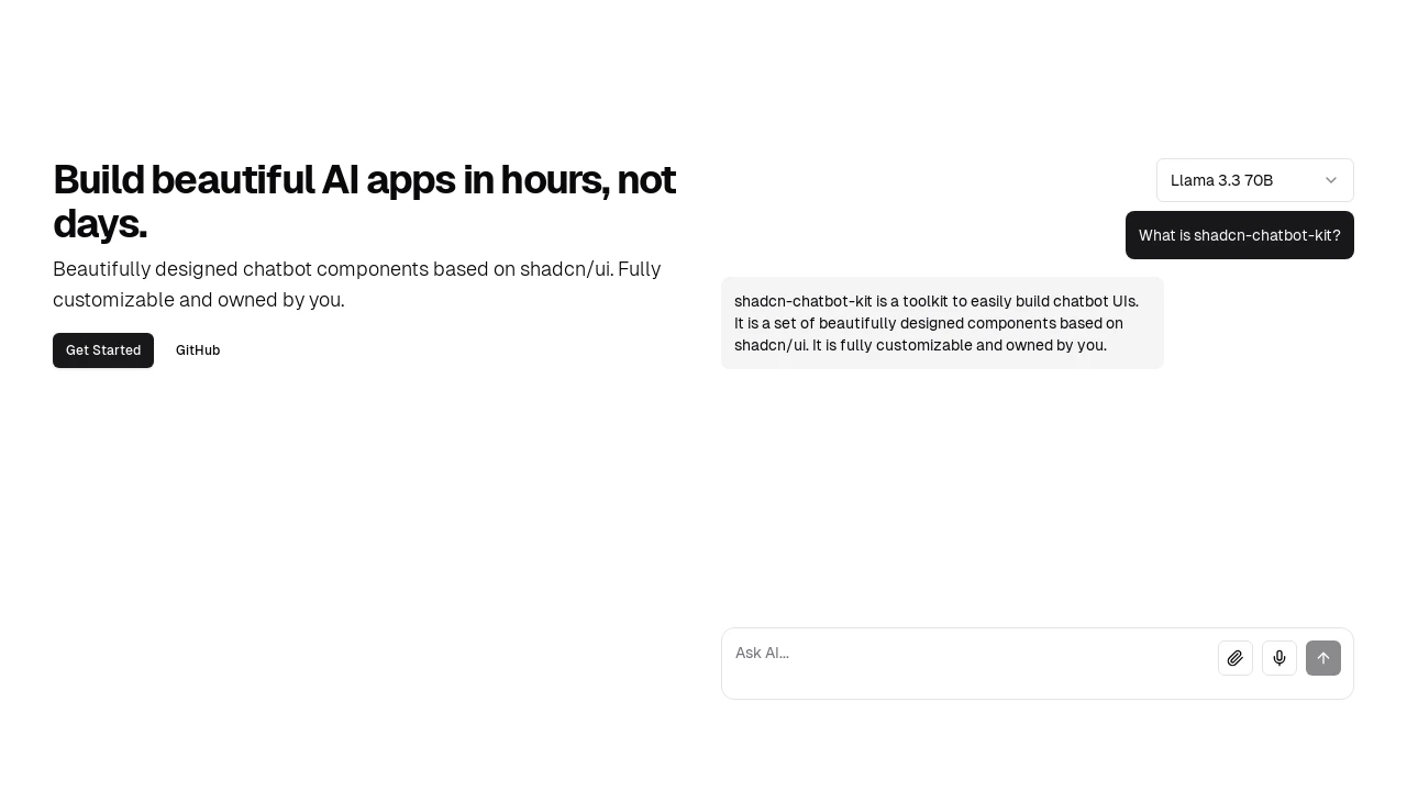 A screenshot of Shadcn Chatbot Kit