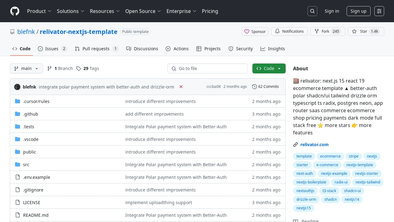 A screenshot of Relivator Nextjs Template