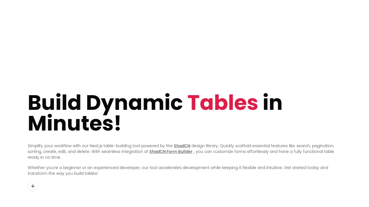 A screenshot of ShadCN Table Maker