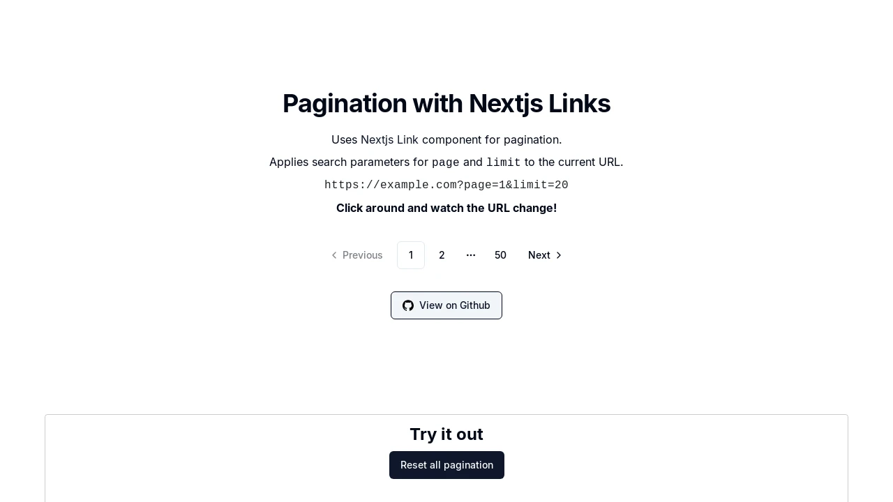 A screenshot of Shadcn Next Link Pagination