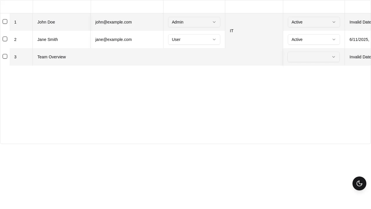 A screenshot of Shadcn Advanced Table