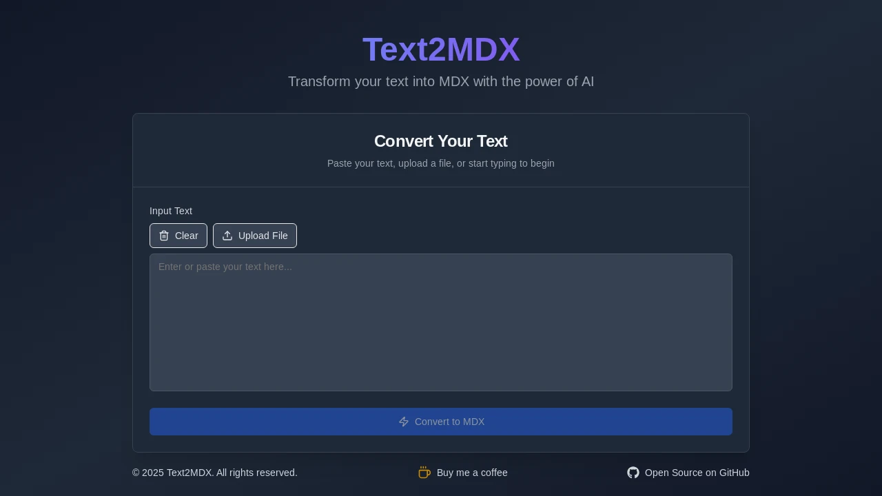 A screenshot of Text2mdx