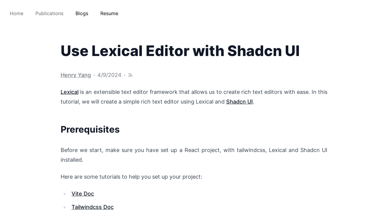 A screenshot of Shadcn Lexical