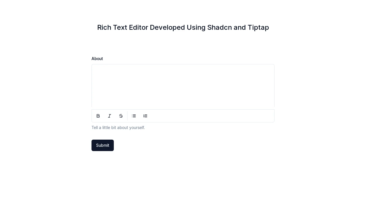 A screenshot of Shadcn Rich Text Editor With Tiptap