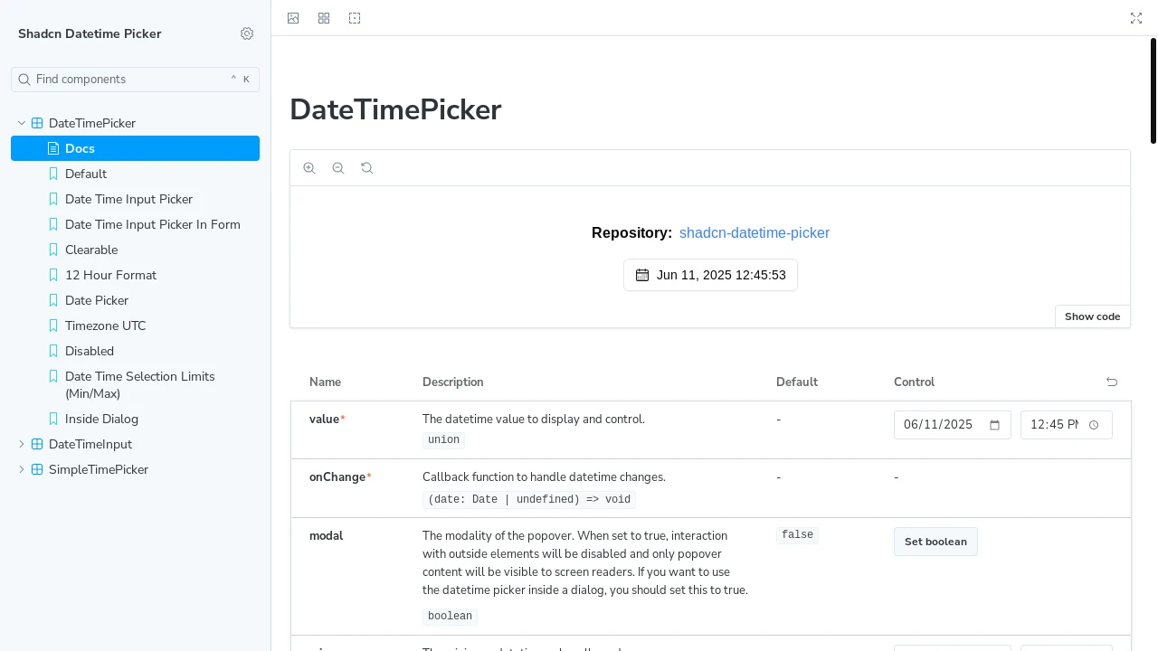 A screenshot of datetime-picker