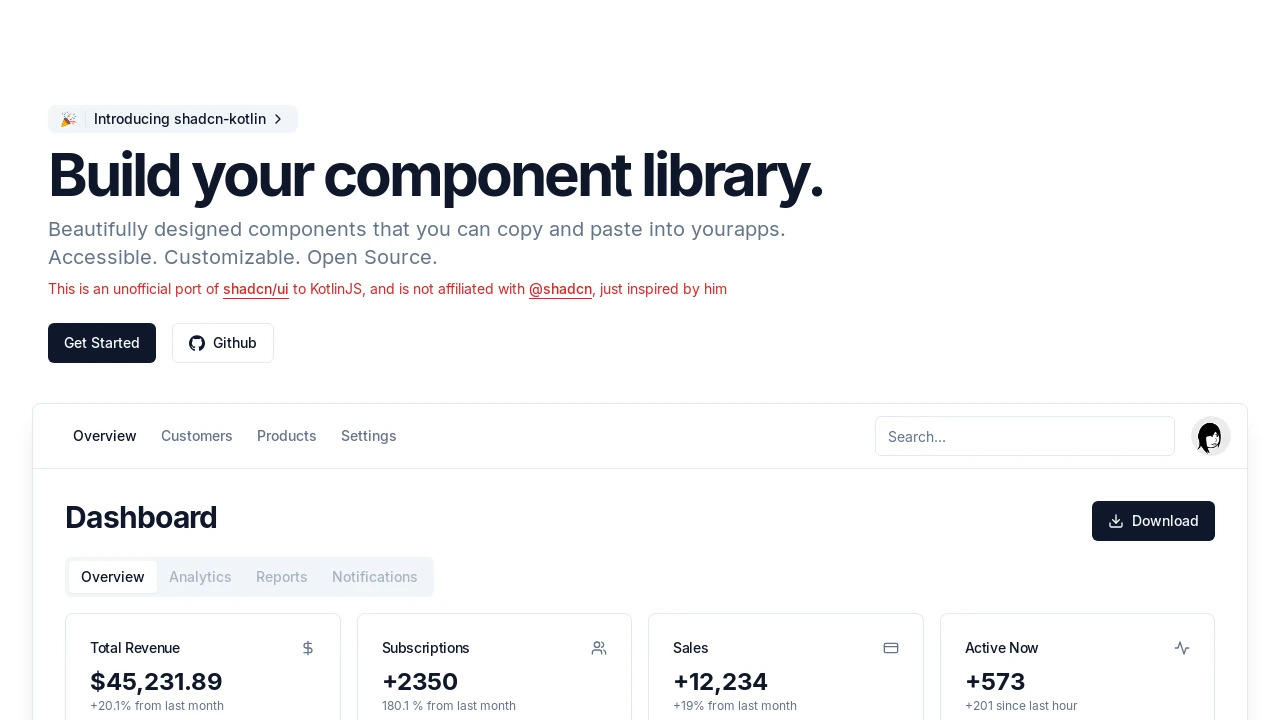 A screenshot of Shadcn Kotlin