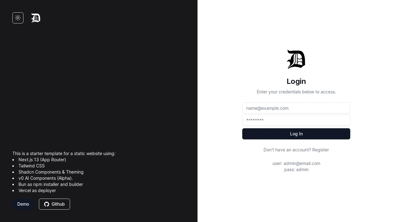 A screenshot of Nextjs Shadcn V0 Template