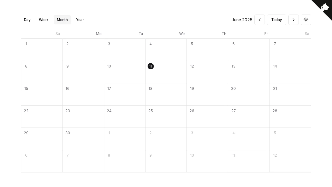 A screenshot of Full Calendar For Shadcn UI