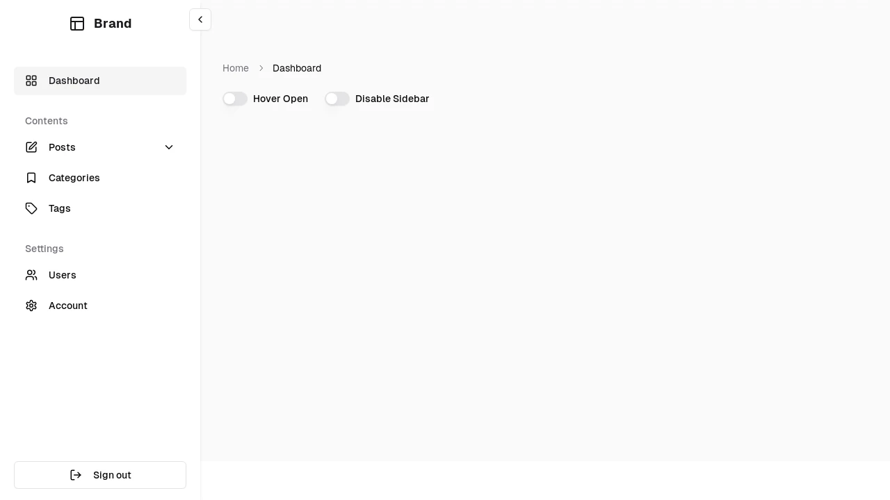 A screenshot of Finalgoal Shadcn Sidebar