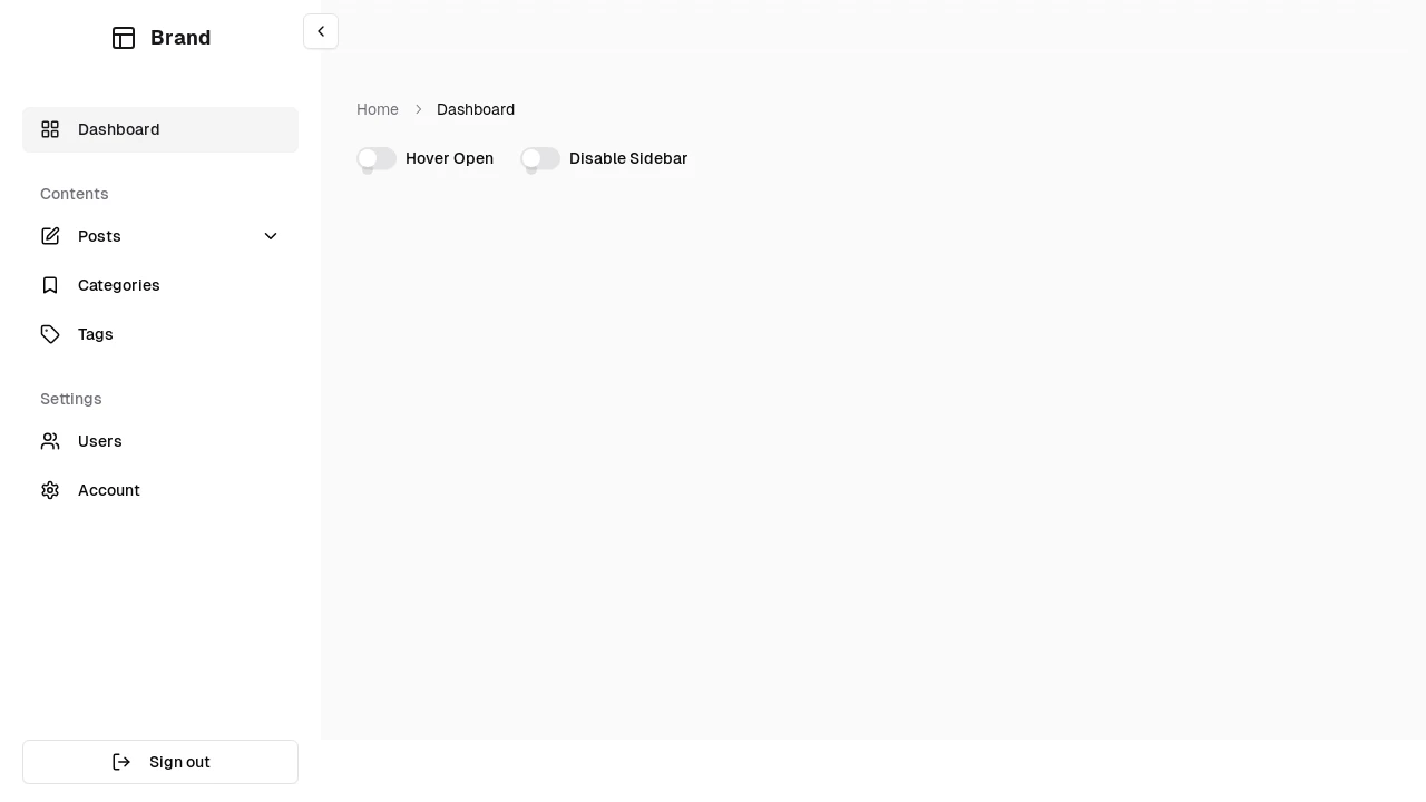 A screenshot of Finalgoal Shadcn Sidebar