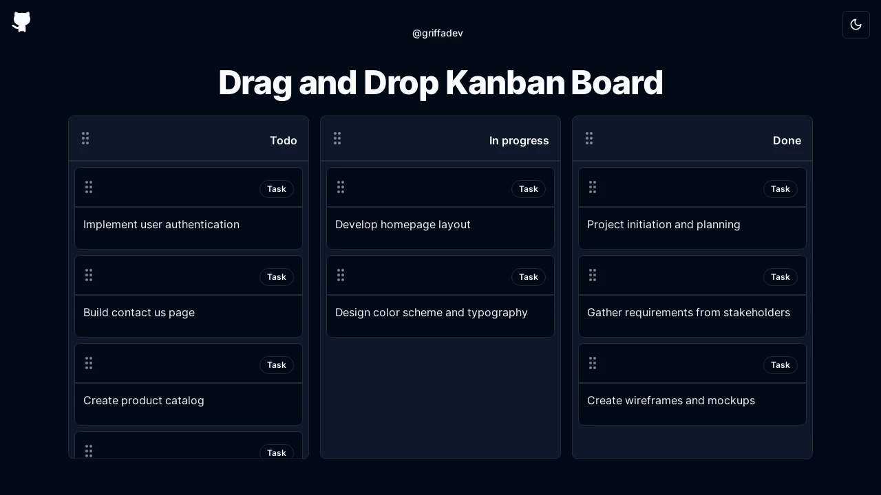 A screenshot of React Dnd Kit Tailwind Shadcn UI