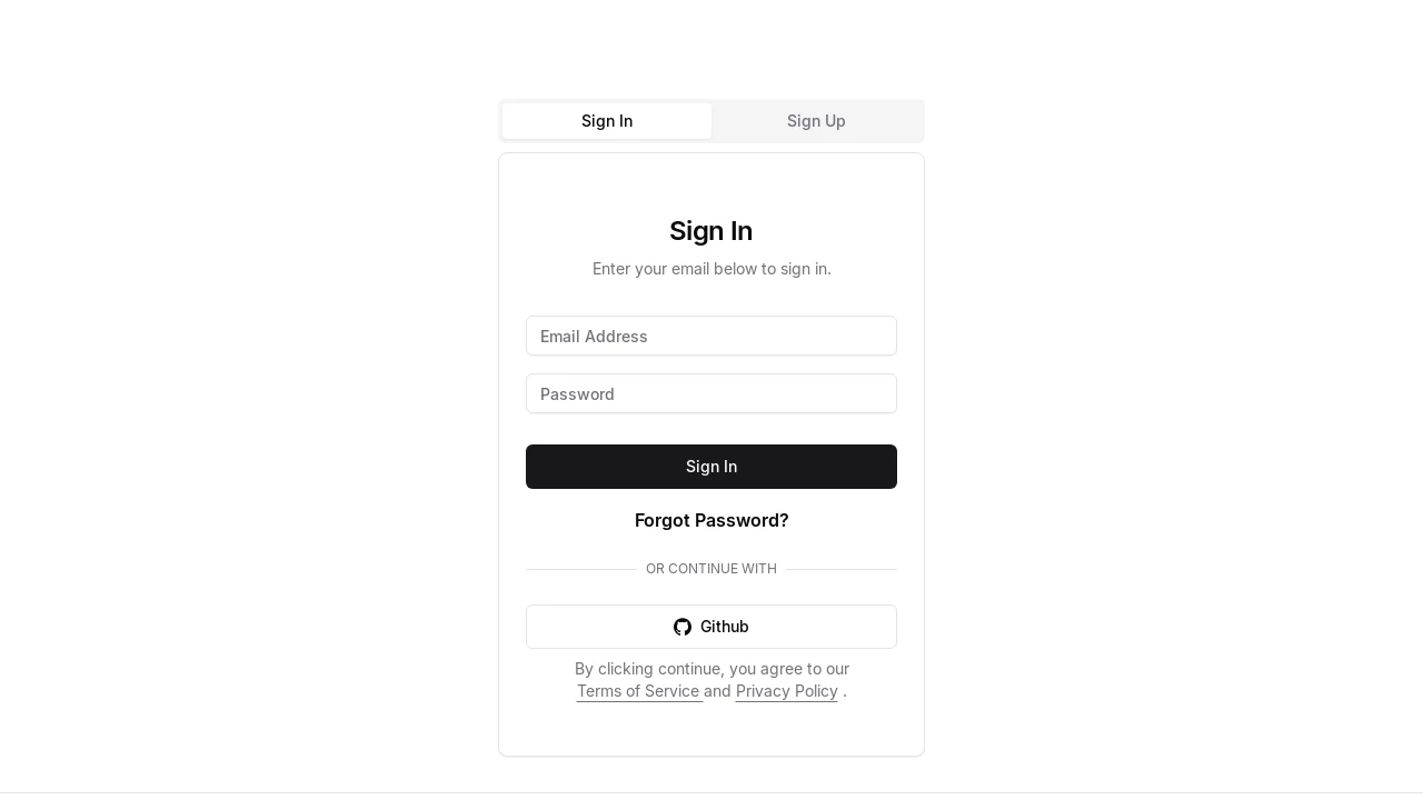 A screenshot of Sveltekit Shadcn Auth Starter