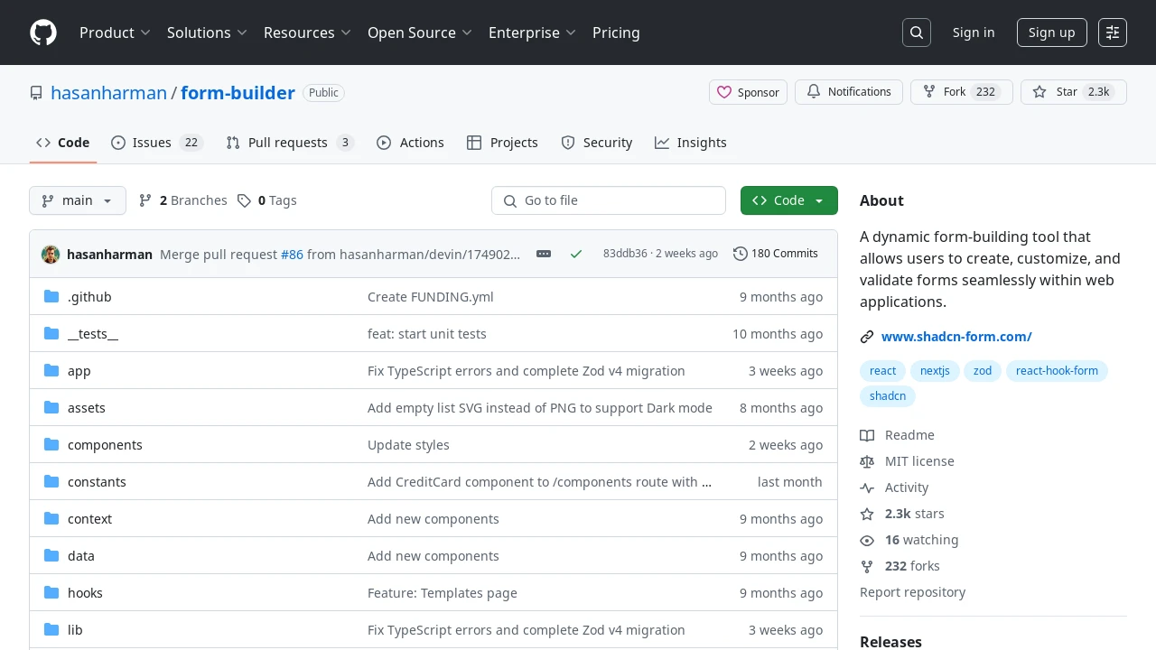 A screenshot of Form Builder