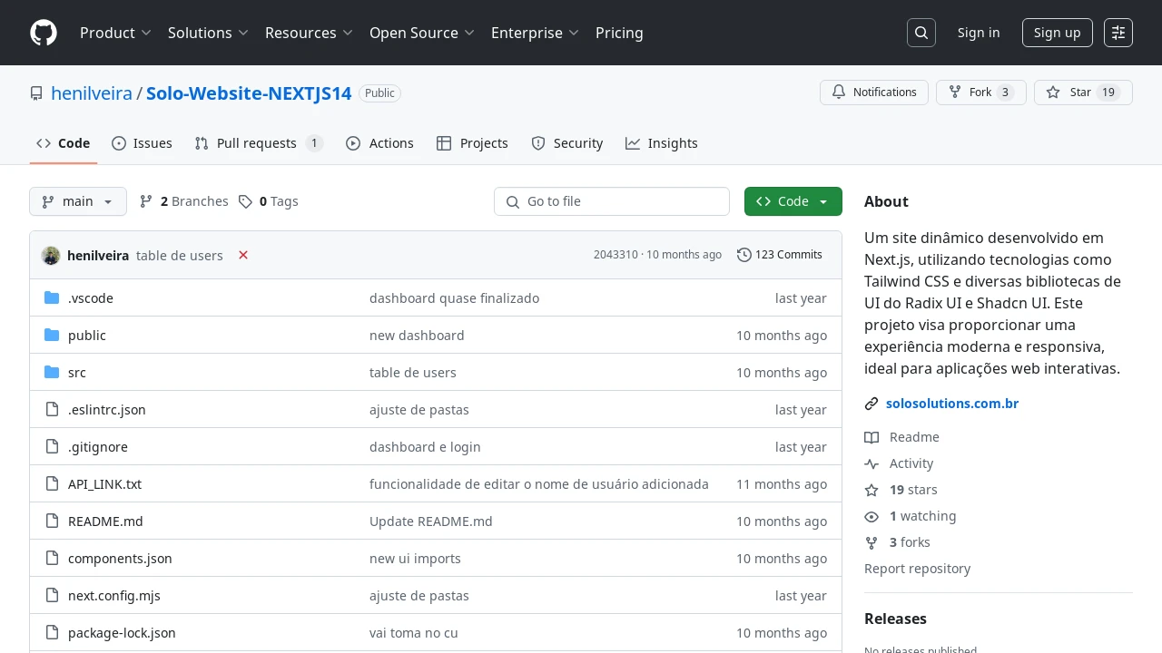A screenshot of Solo Website NEXTJS14