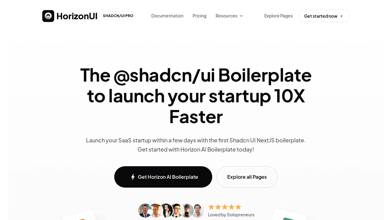 A screenshot of horizon-ai-nextjs-shadcn-boilerplate