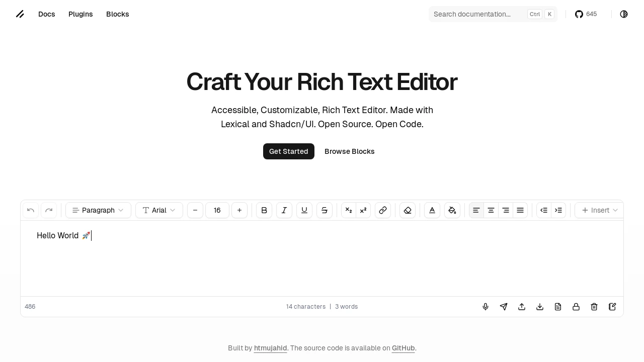 A screenshot of Shadcn Editor