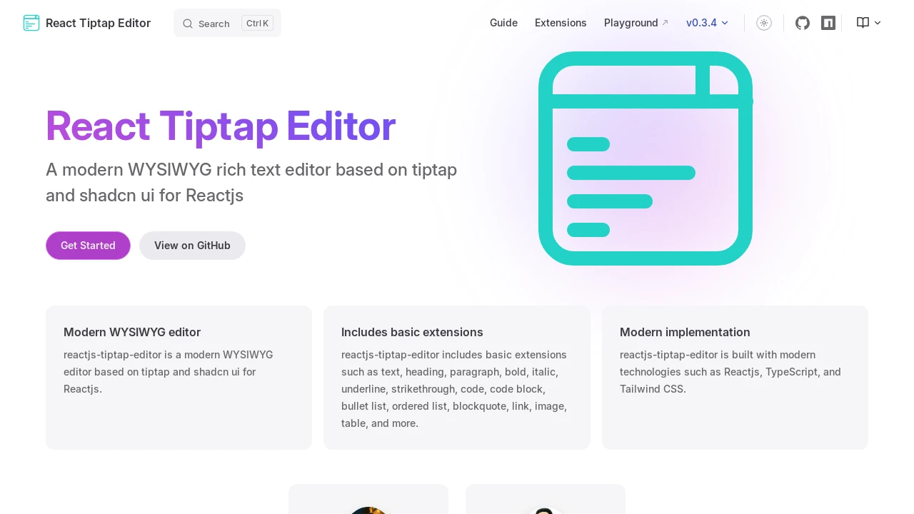 A screenshot of Reactjs Tiptap Editor
