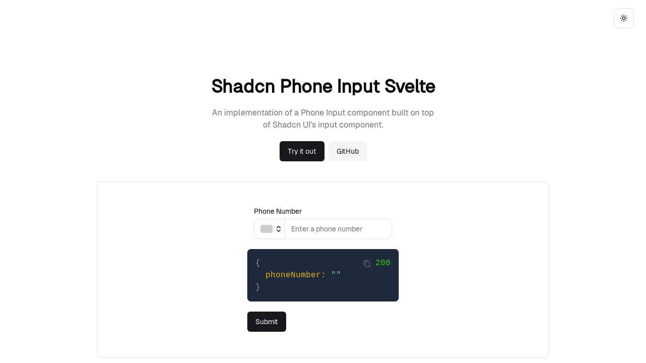 A screenshot of Shadcn Phone Input Svelte