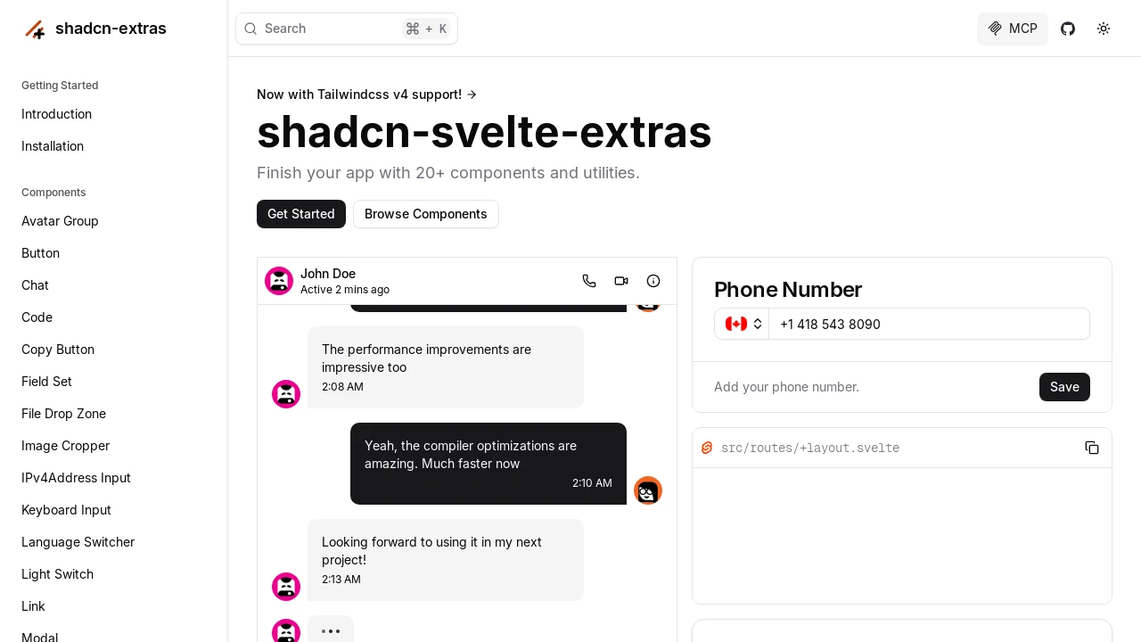 A screenshot of Shadcn Svelte Extras