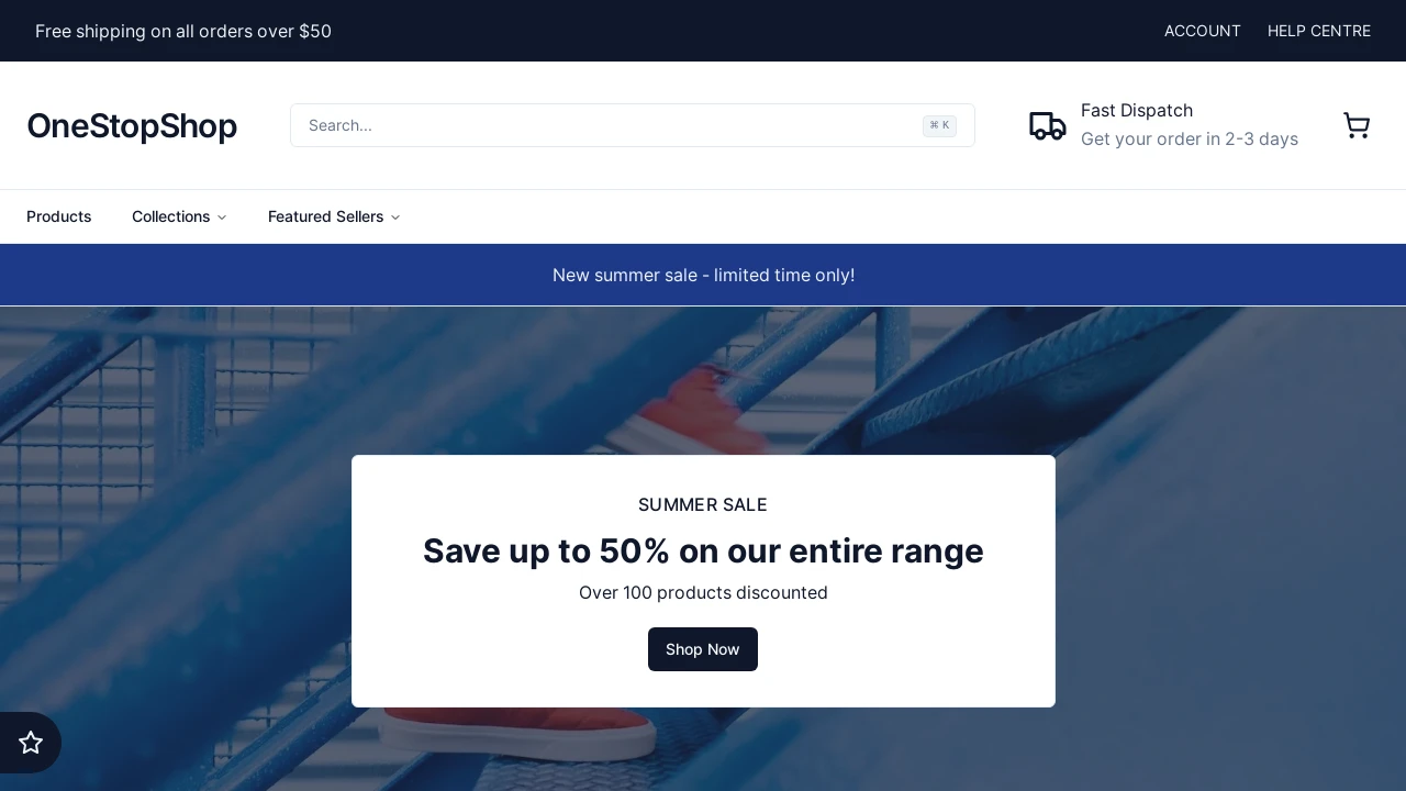 A screenshot of One Stop Shop Ecommerce Starter