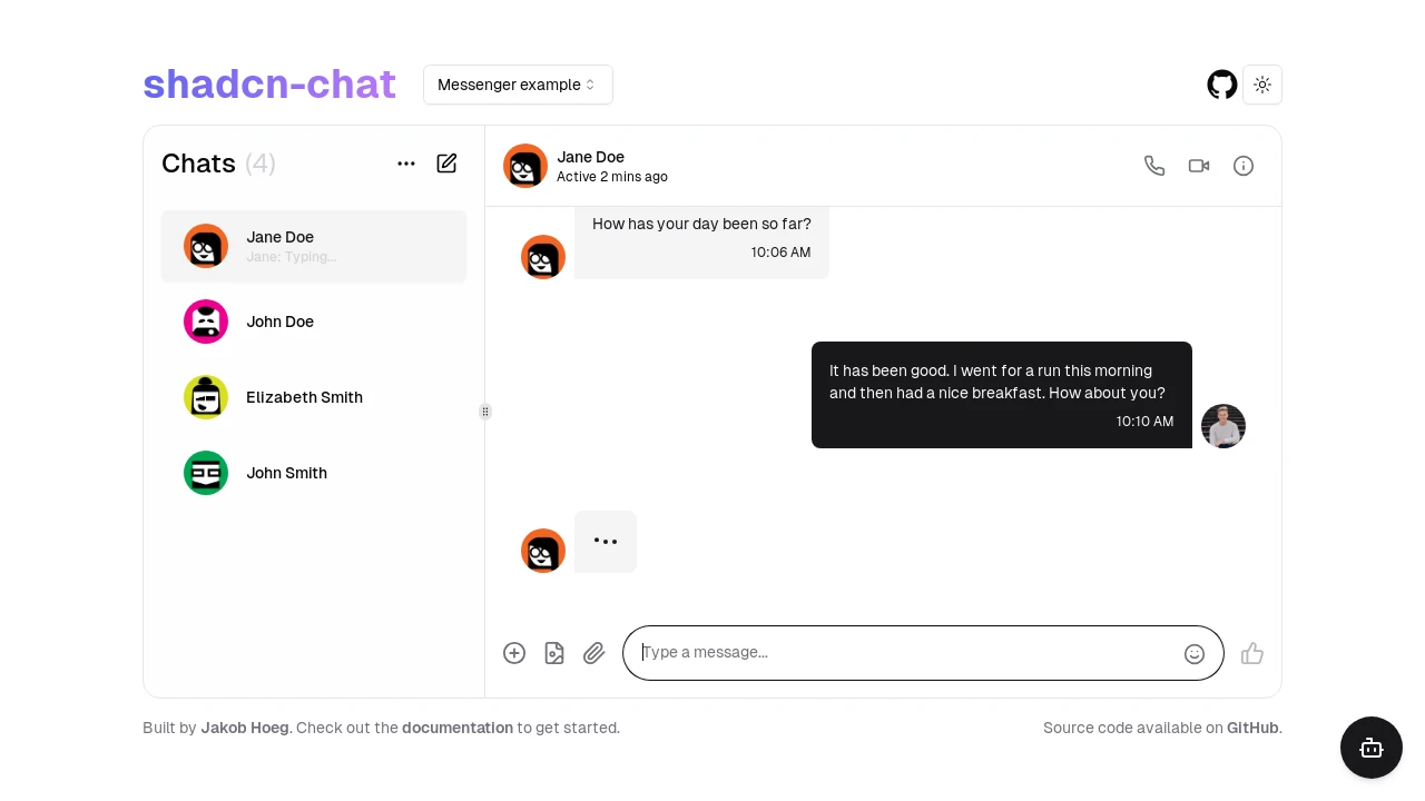 A screenshot of Shadcn Chat