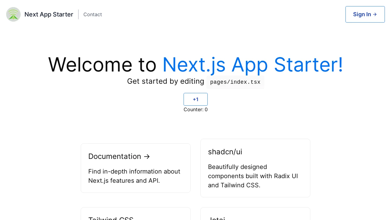 A screenshot of Next App Starter