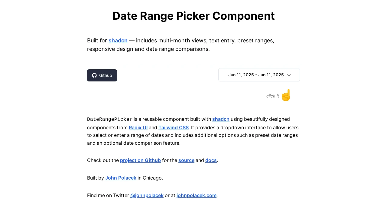 A screenshot of Date Range Picker For Shadcn