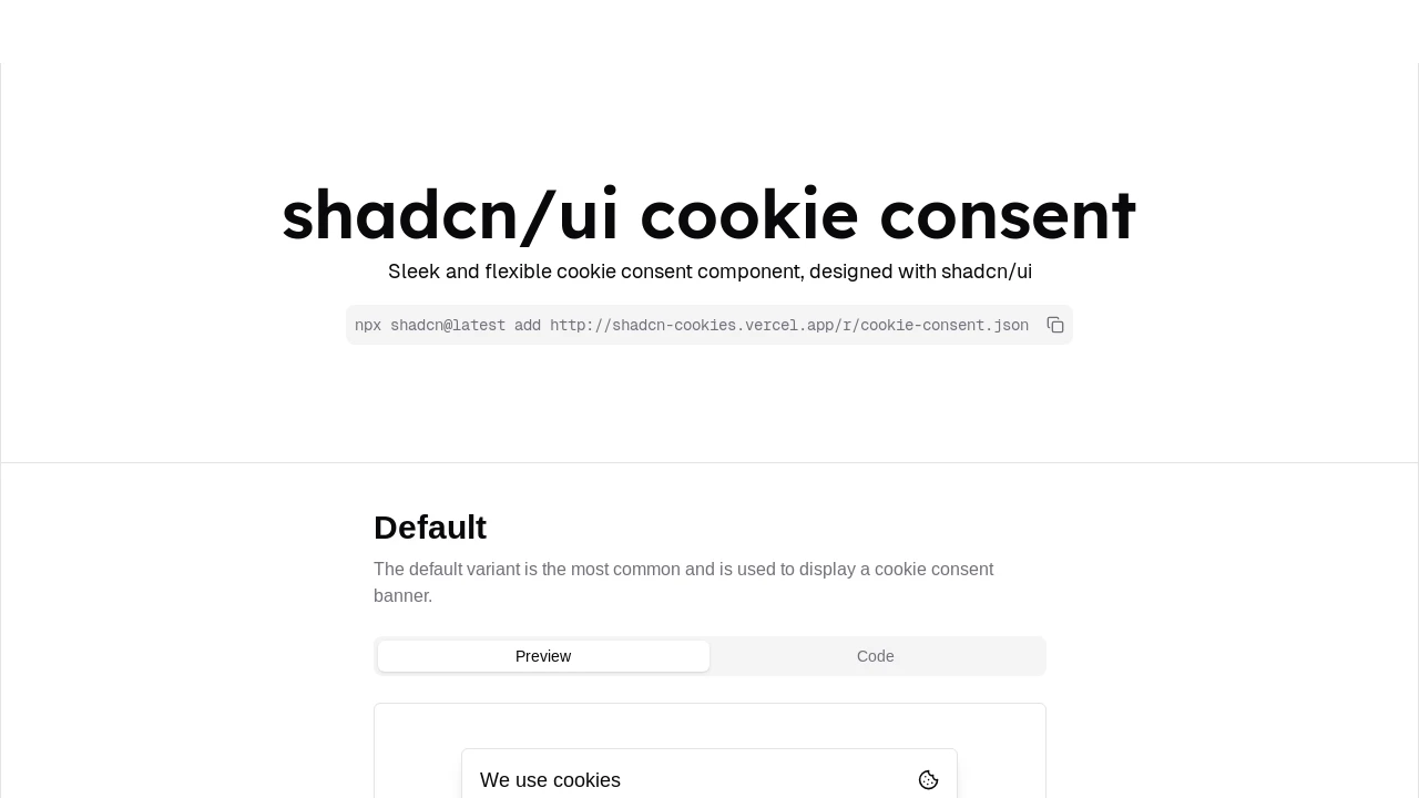 A screenshot of Shadcn Cookies