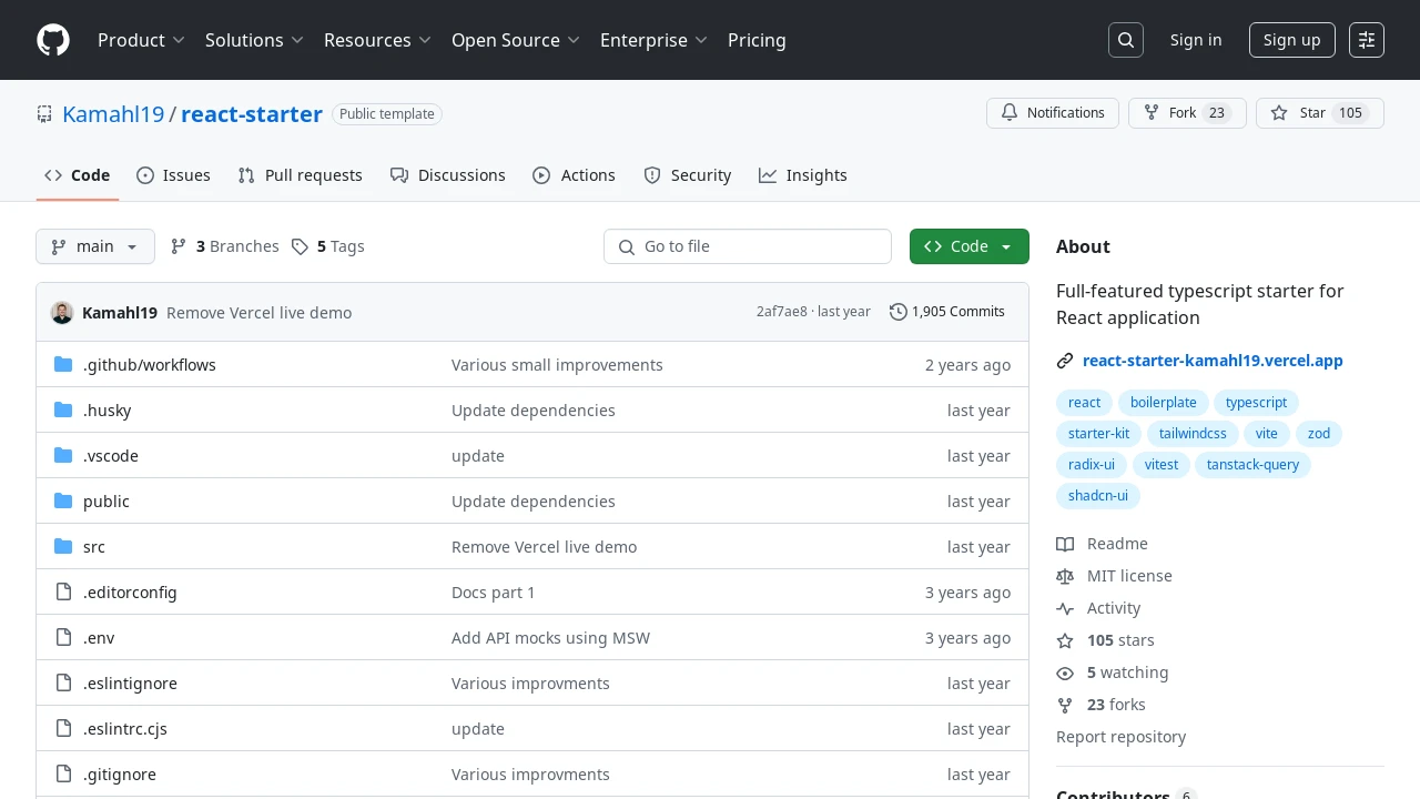 A screenshot of React Starter
