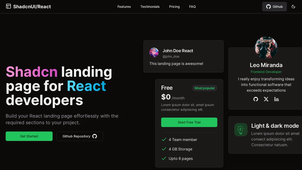 A screenshot of Shadcn Landing Page