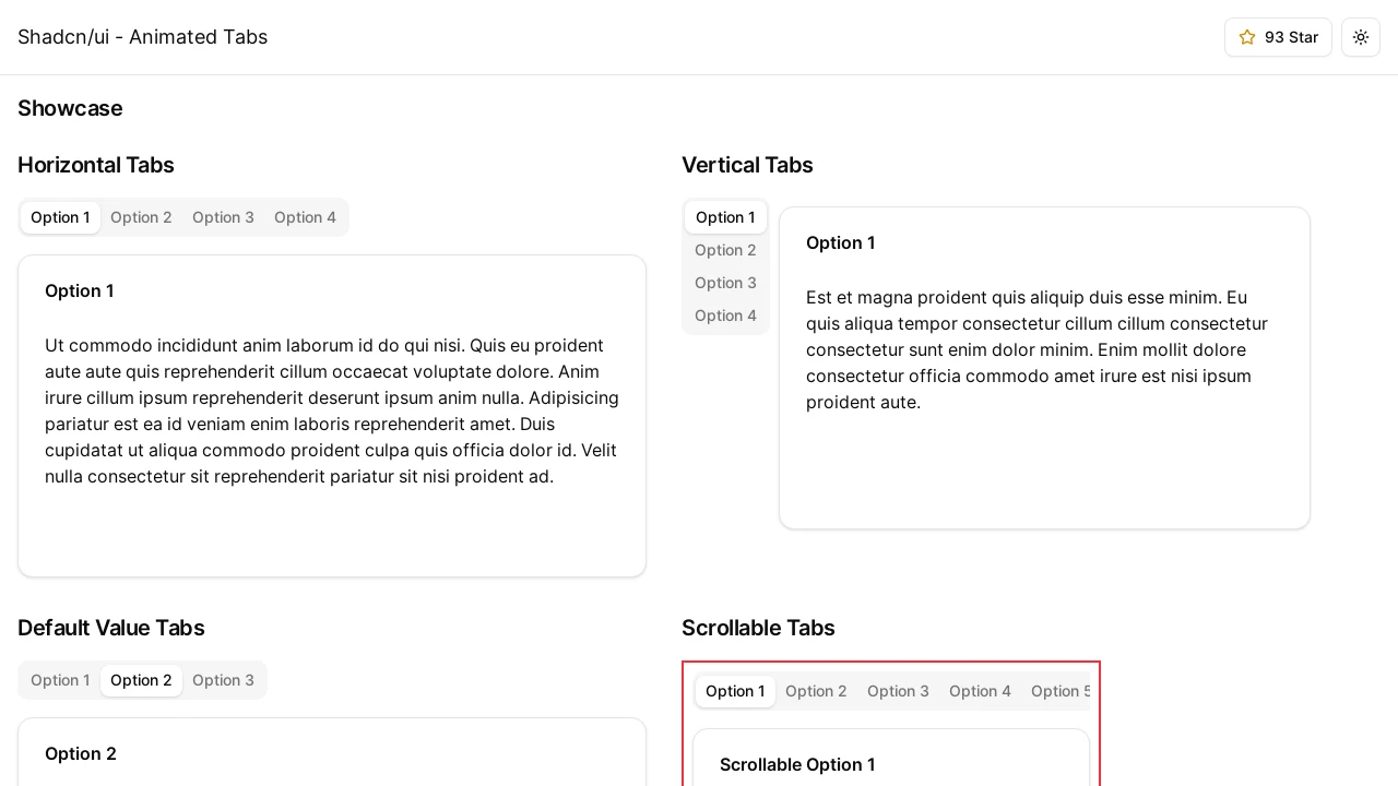 A screenshot of Shadcn UI Animated Tabs