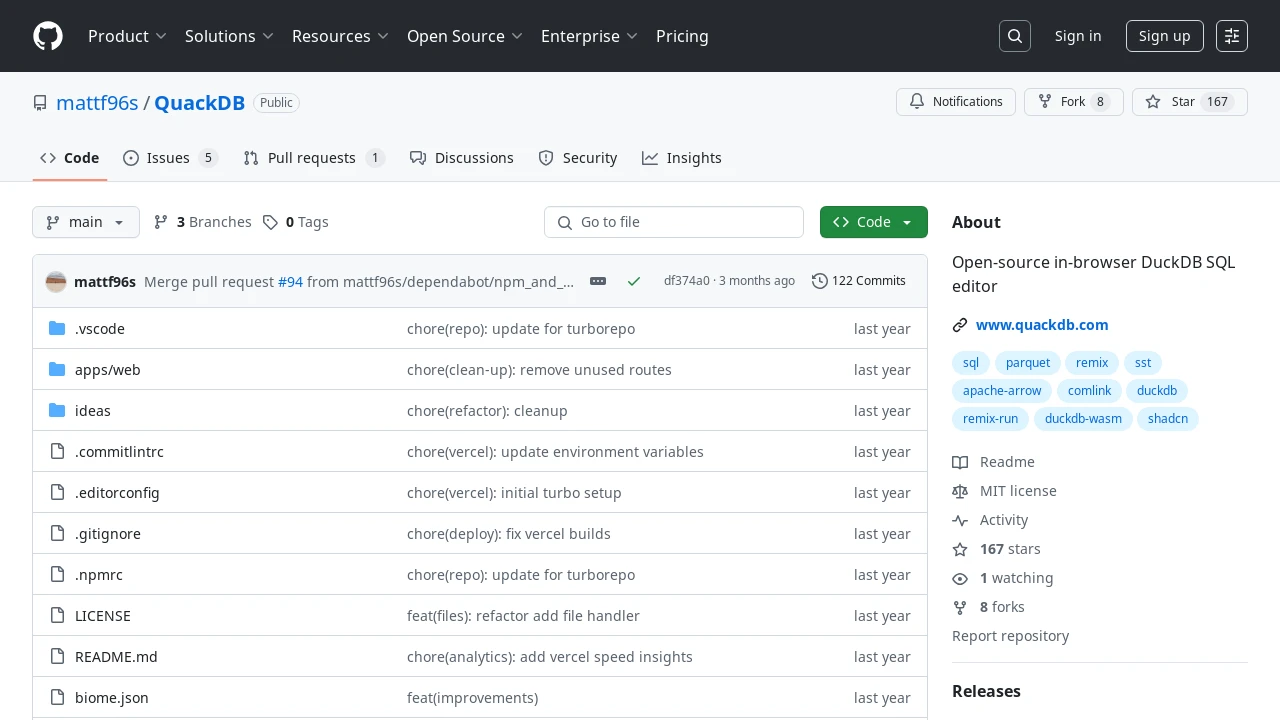 A screenshot of QuackDB