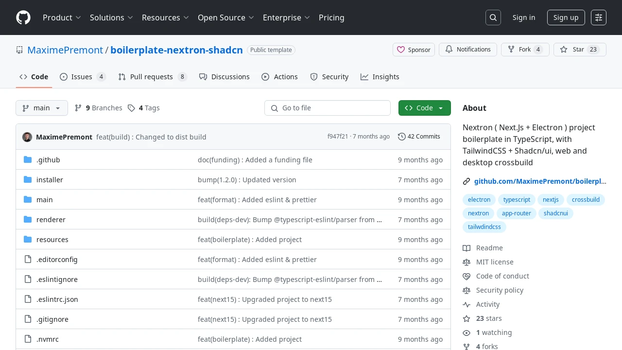 A screenshot of Boilerplate Nextron Shadcn