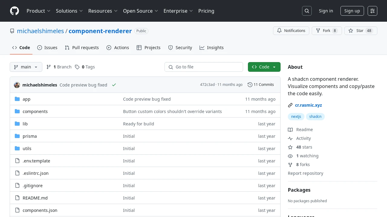 A screenshot of Component Renderer