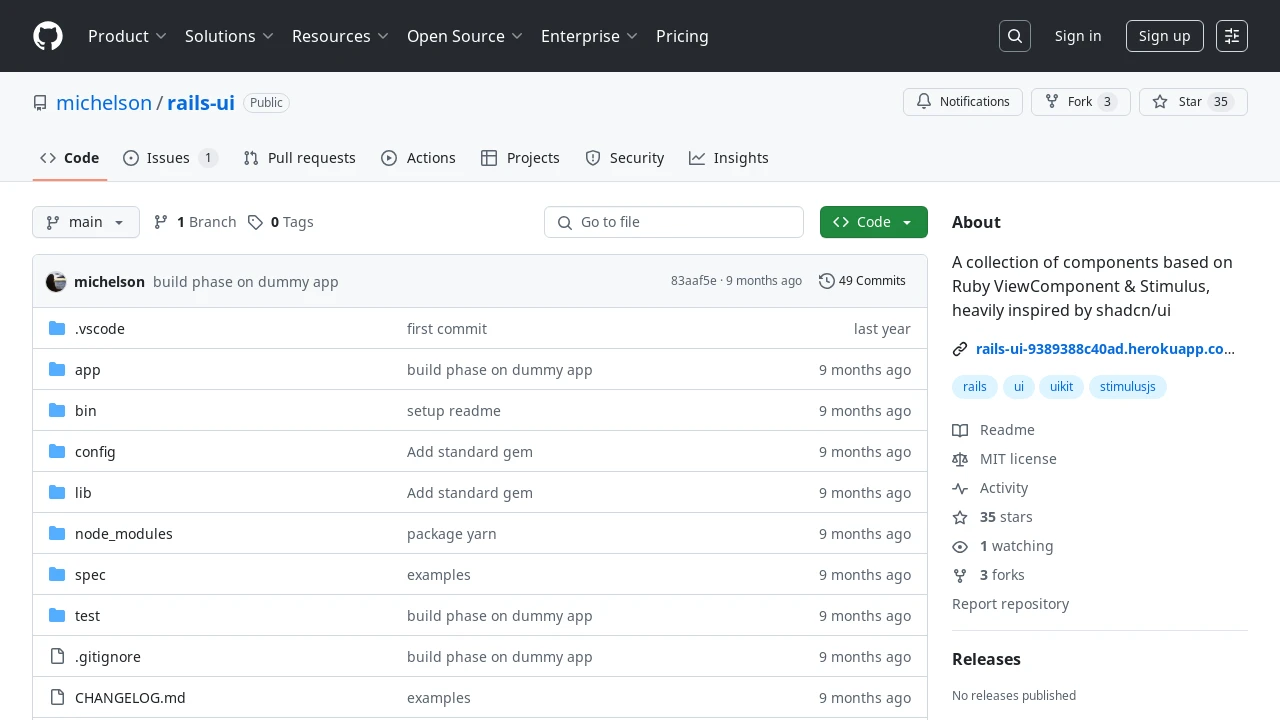 A screenshot of Rails UI