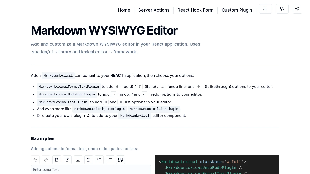 A screenshot of Markdown Lexical Editor
